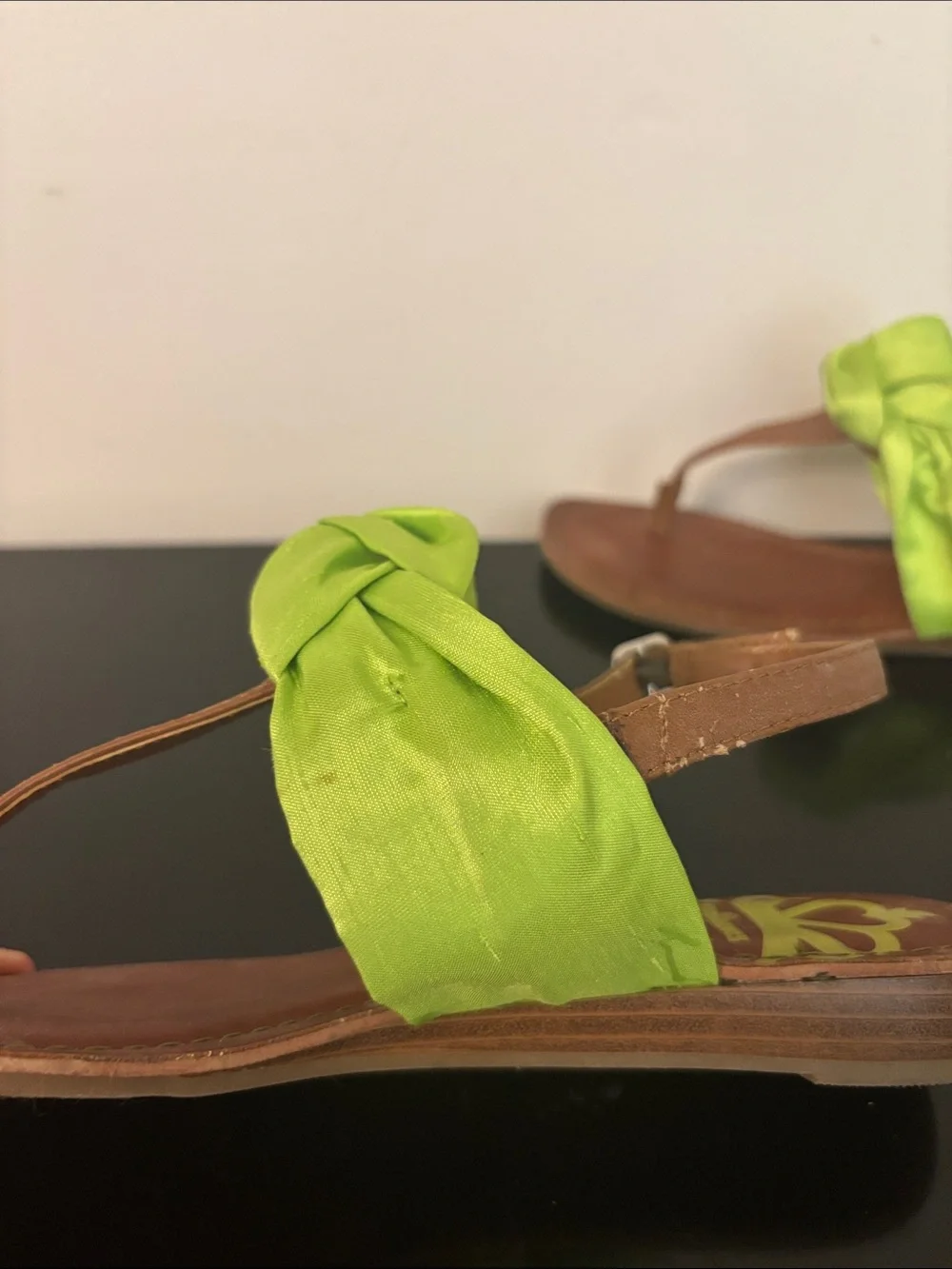 Fergalicious Lime Green Satin Knot Slingback Sandals